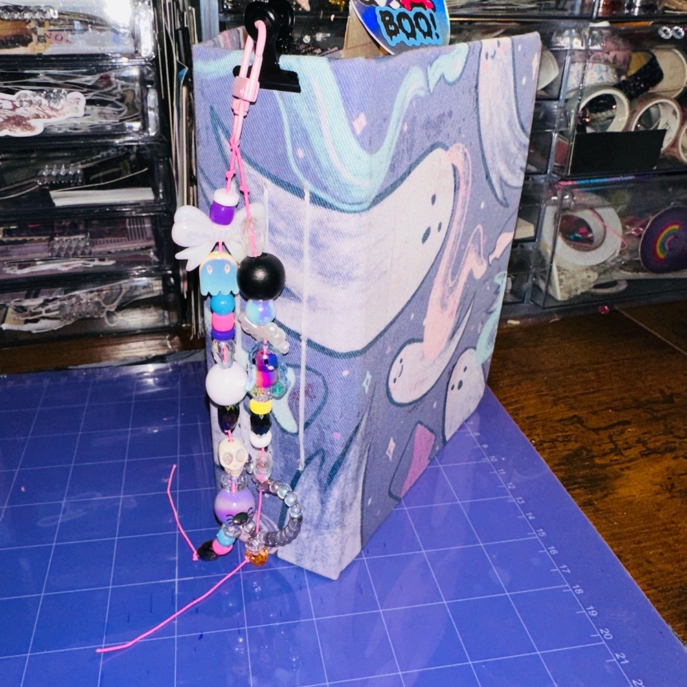 Pastel Ghost Patterned Junk Journal with Beaded Charm